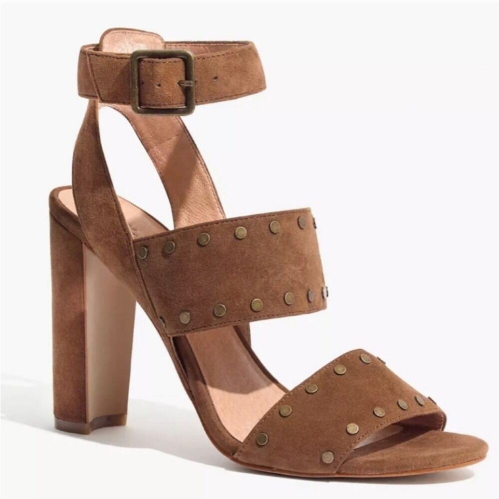 Madewell The Octavia Stud Sandal Sz. 8 Brown EUC Ankle Strap heel Women Sandals